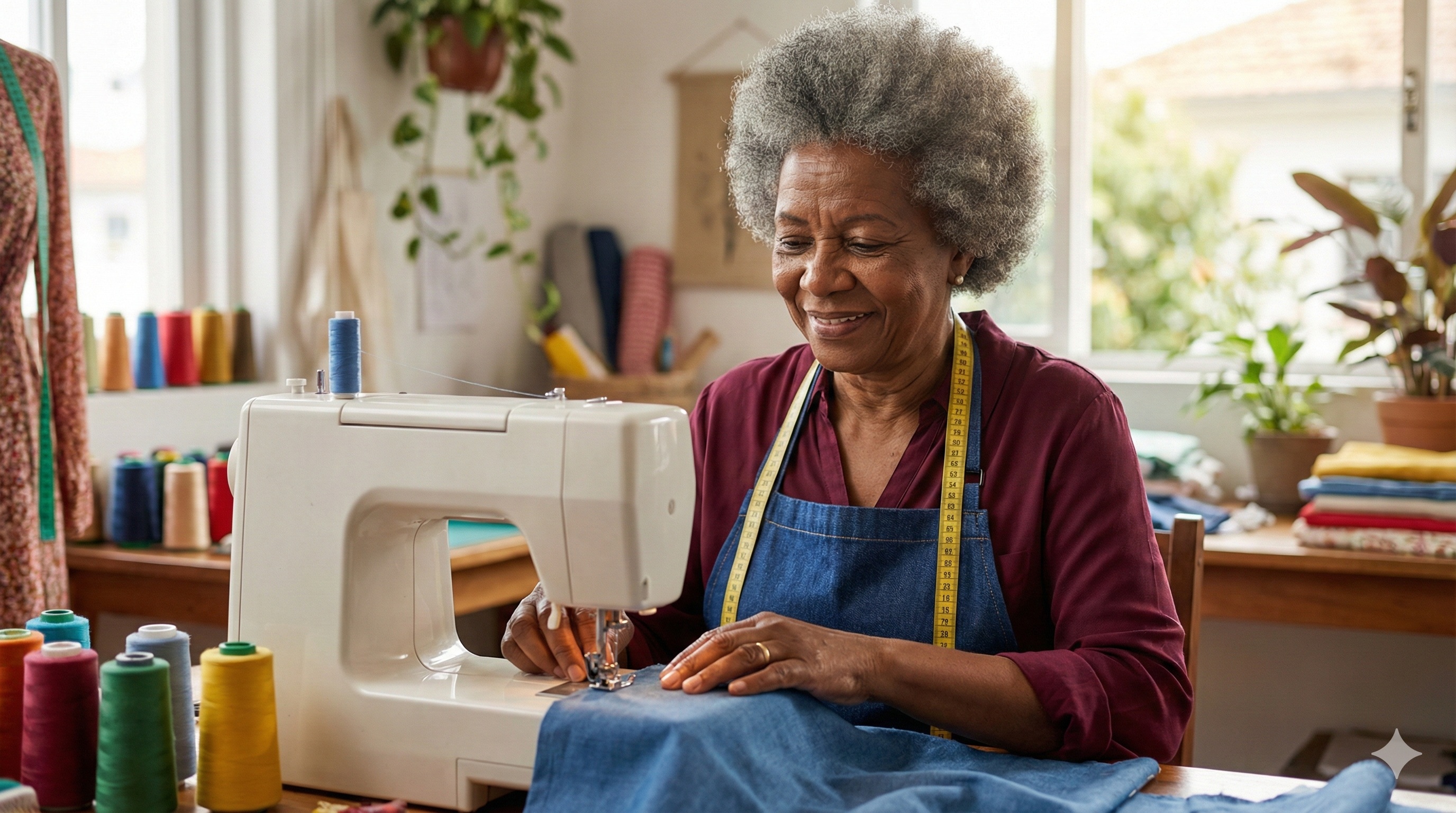 Tia Alzenira na máquina de costura